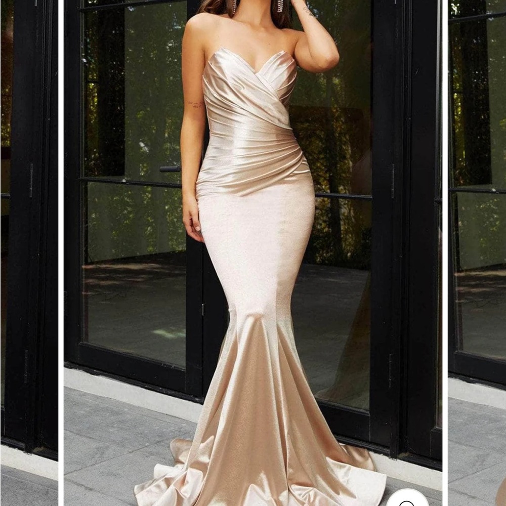 Elegant Gold Strapless Evening Gown PORTIA AND SCARLETT